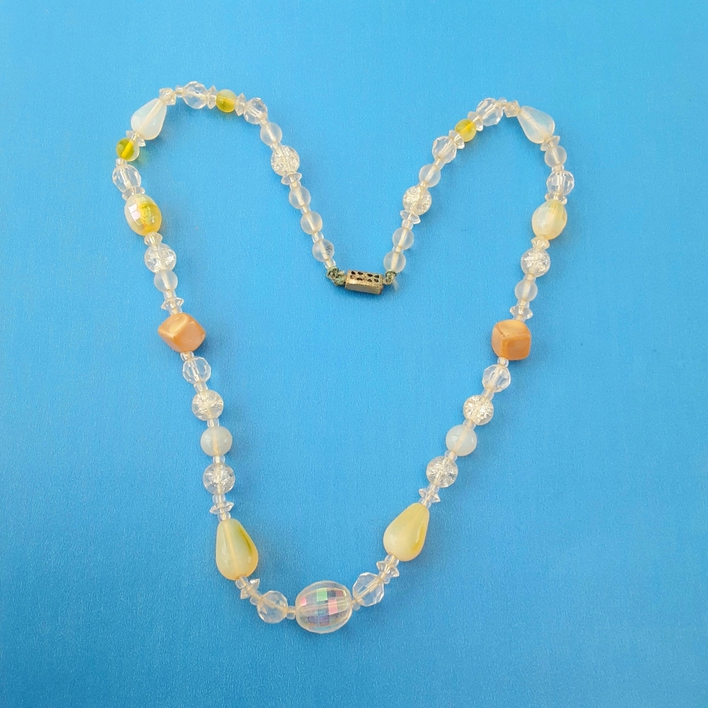 Vintage Necklace, Crystal Glass Beads, Iridescent, Light Colors
